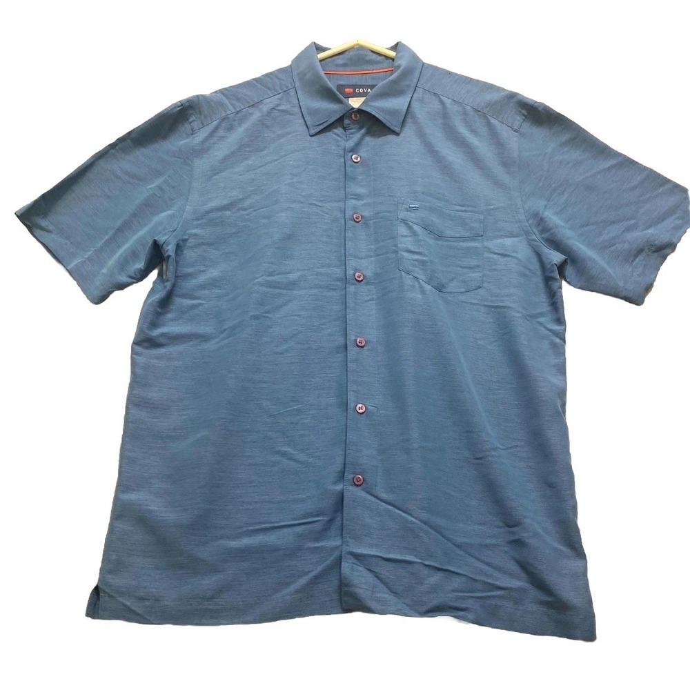 Cova Shirt Men Large Blue Polynosic Texture Short Sleeve Summer Casual Button Up